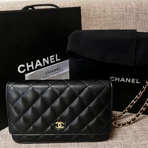 Chanel WOC black Caviar gold